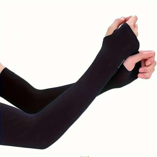 Black/White UV Protective Arm Sleeves, Long Elastic Sunscreen Compression Sleeves, Summer Outdoor Sport Arm Cover For Hiking, Travel