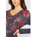 Navy Blue Floral Printed V Neck Dress