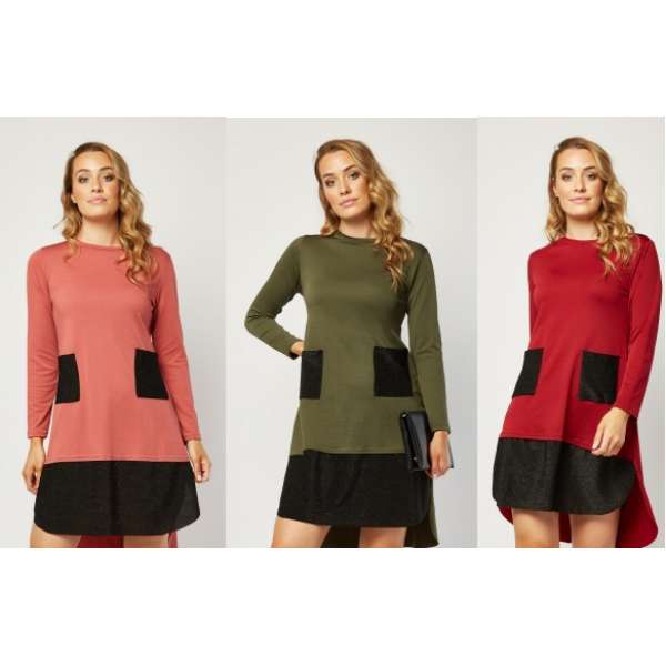 Lux Full Sleeve Viscose Trim Contrast Shift Dress 