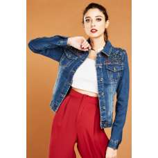 Blue Denim Womens Jacket Designer Wear 