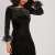 Black Fur Trim Velveteen Midi Dress