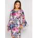 PURPLE BELL SLEEVE PRINTED MINI DRESS
