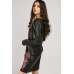 Black Floral Printed Leather Party Outfit
