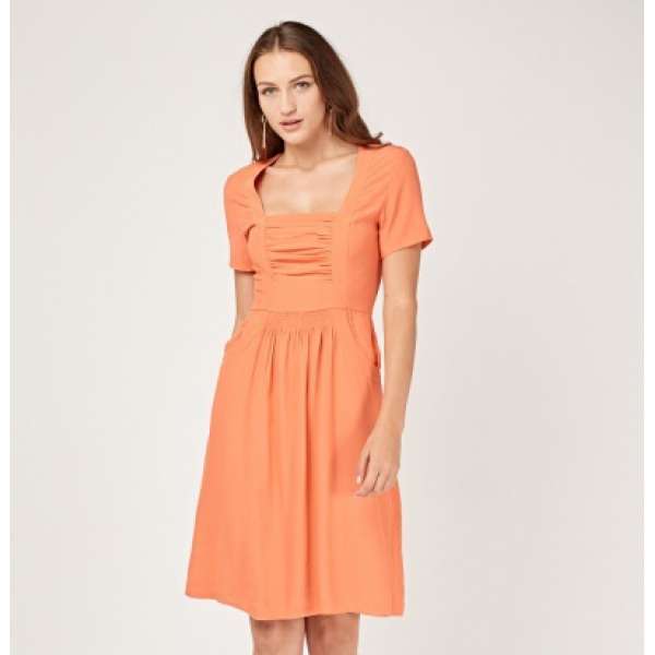 Sandstone Orange Square Neck Midi Dress