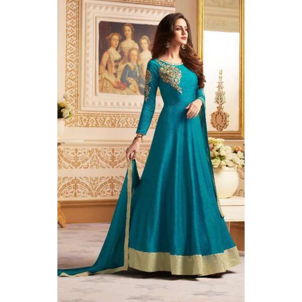 SKY BLUE FLOOR LENGTH READY MADE WEDDING WEAR ANARKALI DRESS