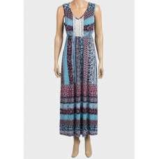 FADED DENIM BLUE LACE STYLE KNIT WEAR MAXI DRESS