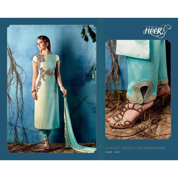 Sea Green Satin Dress Indian Party Wear Salwar Suit
