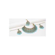 Elegant Aqua Gold Beaded Stylish Necklace Set