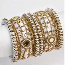 Off White Gold Wedding Wear Mirror Work Bangle