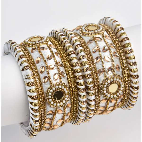 Off White Gold Wedding Wear Mirror Work Bangle