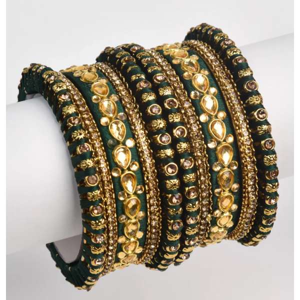 Dark Green Gold Indian Kundan Bangle