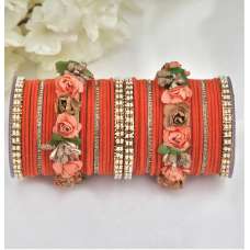 Orange Flower Beaded Bangle