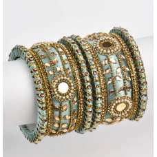 Dazzling Sage Green Gold Beaded Bangles