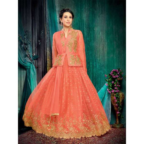 Peach Jacket Style Anarkali Indian Wedding Dress