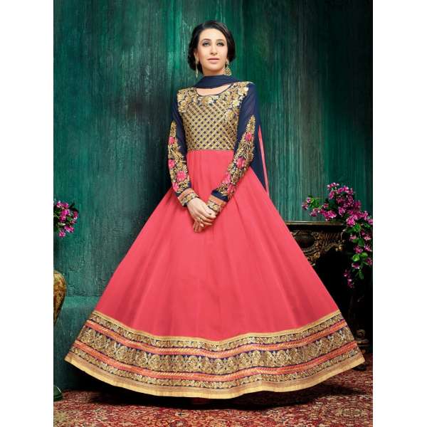 Blue Pink Floor Length Anarkali Suit Indian Party Gown
