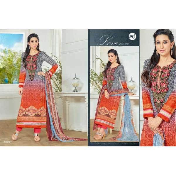 Orange & Grey Printed Suit Pakistani Lawn Salwar Kameez