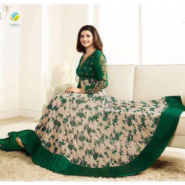 Green Printed Anarkali Suit Indian Designer Punjabi Dress