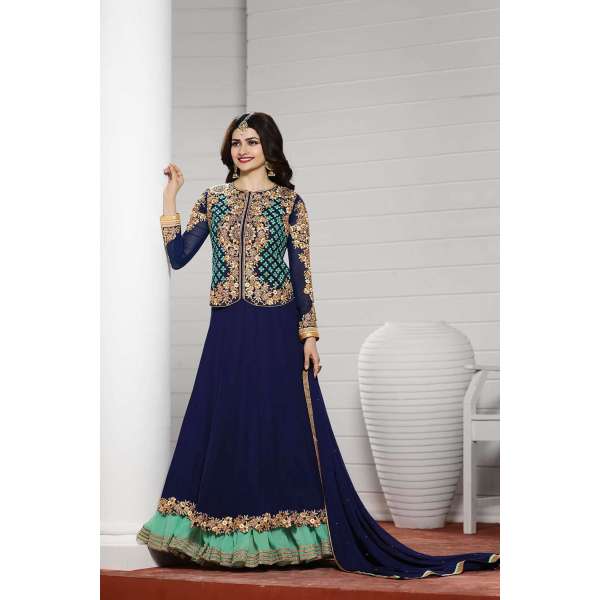 K3931 NAVY BLUE KASEESH PRACHI DESIGNER ANARKALI SUIT