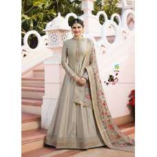 Silver Silk Designer Embroidered Suit Indian Wedding Anarkali Dress
