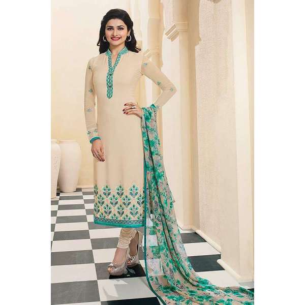 Cream Crepe Salwar Suit Designer Party Wear Dress