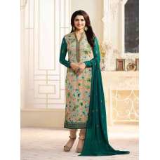 Beige Green Floral Dress Kurti Indian Churidar Salwar Suit 