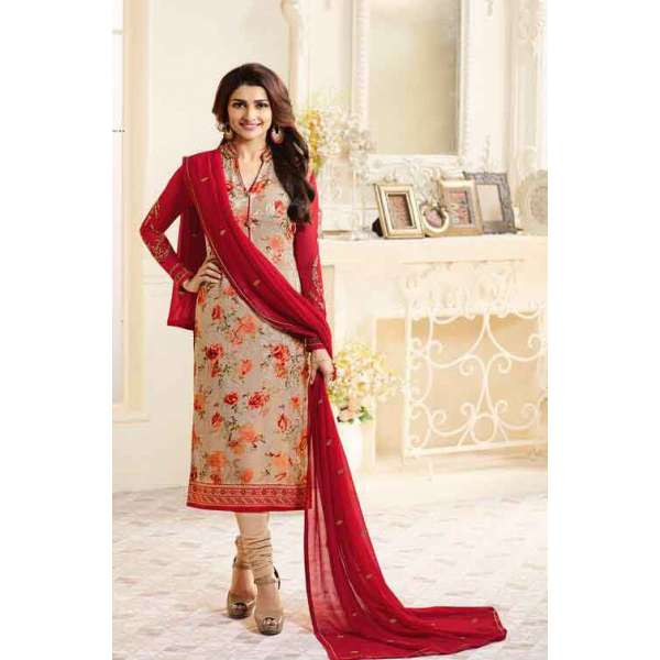 6362 RED AND BEIGE KASEESH VICTORIA PARTY WEAR STRAIGHT CHURIDAR SALWAR KAMEEZ 