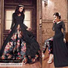 BLACK INDIAN FESTIVE WEAR BLACK SLIT GOWN