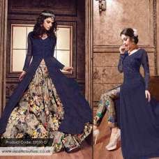 NAVY BLUE INDO WESTERN FRONT SLIT PARTY WEAR DRESS
