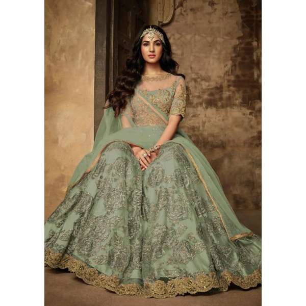 Green Indian Ethnic Wedding Anarkali Gown