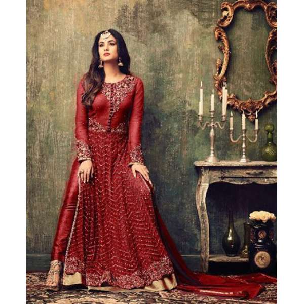 Red Indian Party Suit Designer Bridal Long Dress Suit 