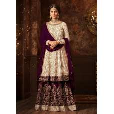 WHITE AND PLUM INDIAN WEDDING GHARARA AND LEHENGA STYLE DRESS
