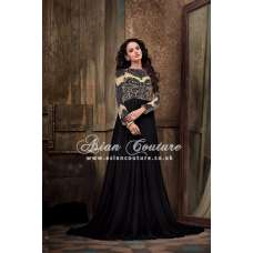Black Evening Gown Embroidered Net Abaya Style Dress