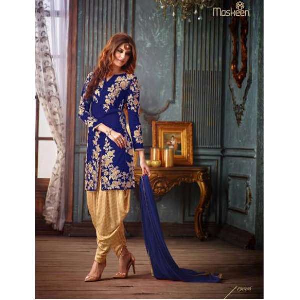 Blue & Gold Patiyala Suit Indian Punjabi Dress