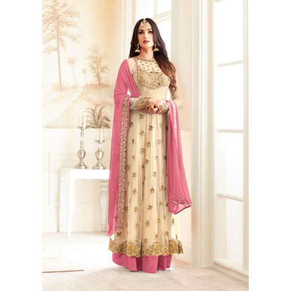 Cream Anarkali Gown Indian Designer Bridal Dress