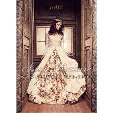 Cream Silk Printed Dress Indian Party Suit