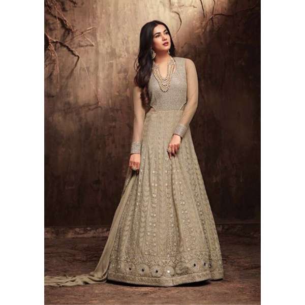 Beige Anarkali Gown Indian Bollywood Wedding Dress