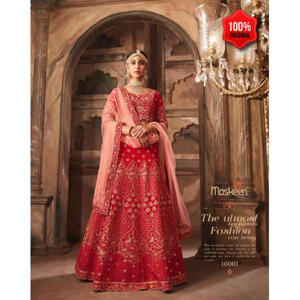 RED HEAVY EMBROIDERED INDIAN PUNJABI WEDDING LEHENGA 