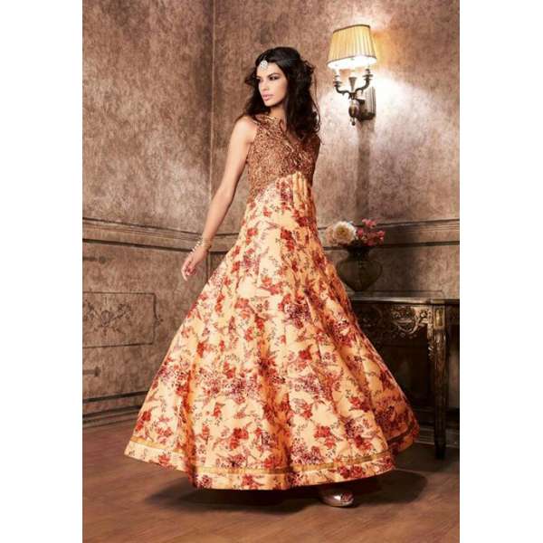 Orange Fancy Wedding Gown Floral Printed Anarkali Suit
