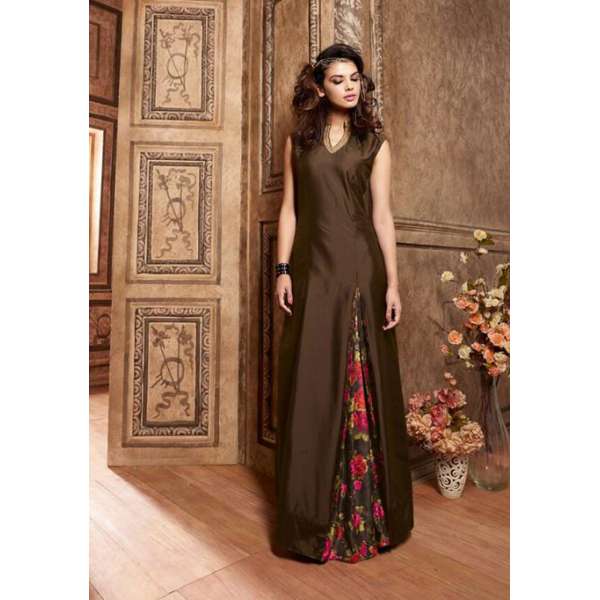 Dark Brown Bridesmaid Dress Side Slit Silk Gown