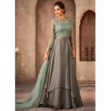 Green & Grey Wedding Wear Lehenga Dress