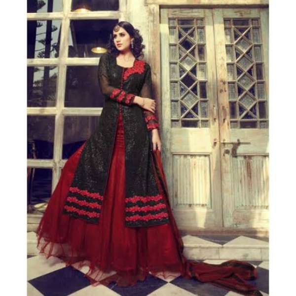 Black and Red Mohini Wedding Anarkali Lehenga Dress