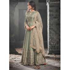 SILVER GREEN INDIAN PAKISTANI WEDDING WEAR GOWN 