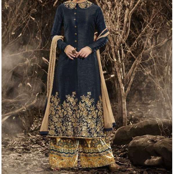 Black Indian Bhagalpuri Floor Length Party Wear Anarkali Suit 