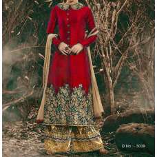 Red Indian Bhagalpuri Floor Length Party Wear Anarkali Suit 