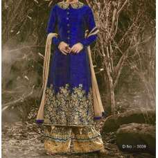 Royal Blue Indian Bhagalpuri Floor Length Party Wear Anarkali Suit 