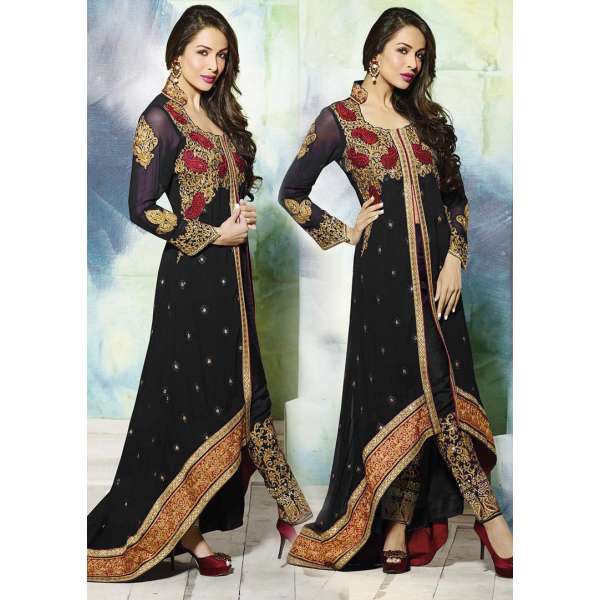 GL3801 Black GLOSSY MALAIKA ARORA ANARKALI DRESS
