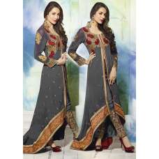 GL3801 GREY GLOSSY MALAIKA ARORA ANARKALI DRESS