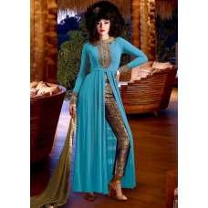 Turquoise Blue Georgette Indian Party Wear Suit