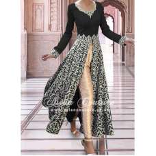 SAR001 BLACK SEMI STITCHED ROSE ANARKALI SUIT