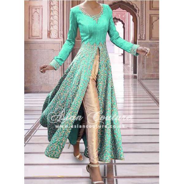SAR003 MINT GREEN SEMI STITCHED ROSE ANARKALI SUIT